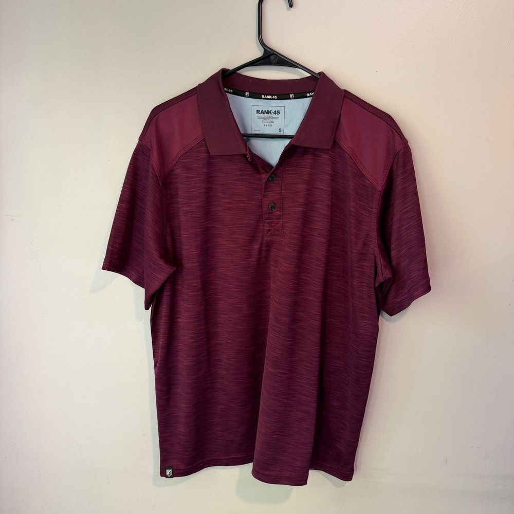 Rank 45 Mens Performance Polo Shirt Burgundy Space Dye Golf Top Size S